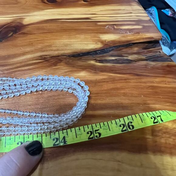 Vtg Flapper Beautiful Clear Layered Multi Strand Beaded Necklace Fold Clasp MCM - Picture 5 of 6